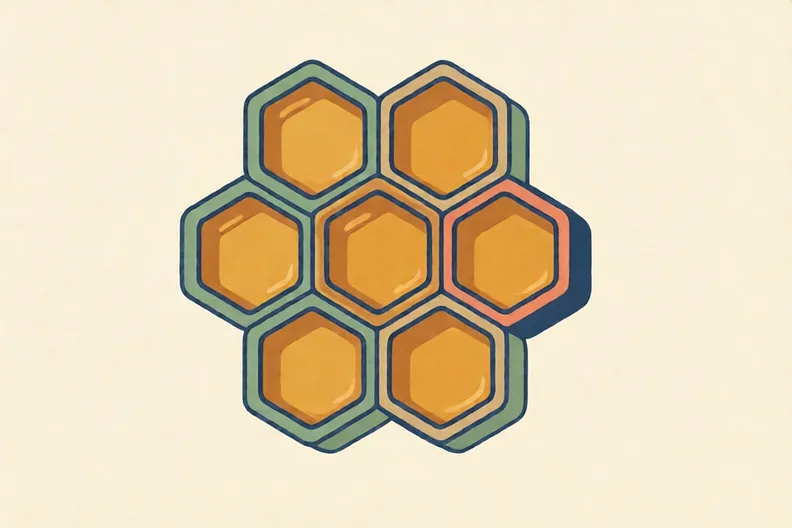 A honeycomb with rows of six-sided wax cells