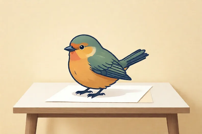 A single drawing of a small bird on a sheet of white card
