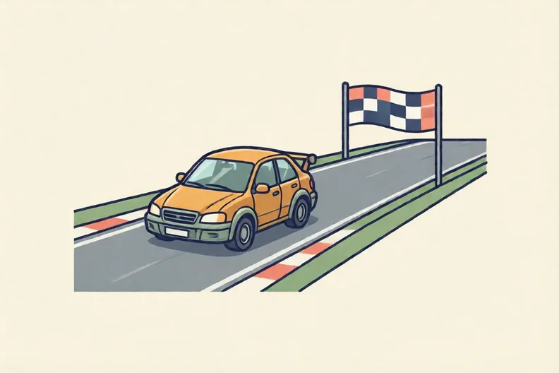 A plain games screen with a small car sprite and a finish flag at the far side