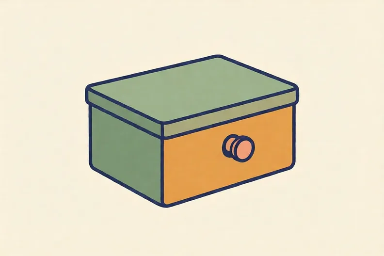 A wooden toy box with a small handle on one side