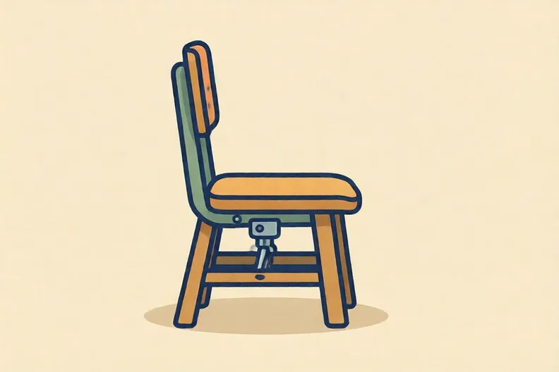 A plain school chair with a small lever under the seat, seen from the side