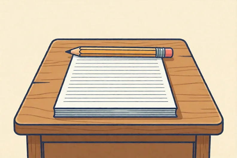 A blank lined exercise page with a pencil resting across it