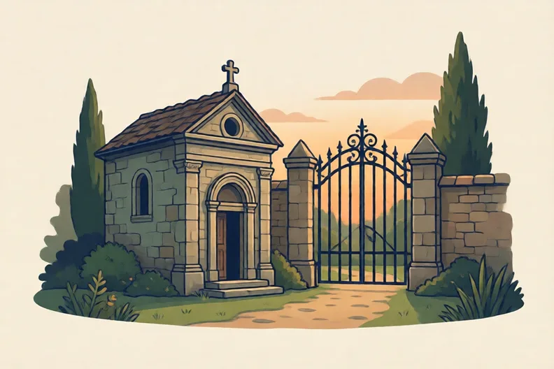 An old stone tomb in a churchyard at dusk
