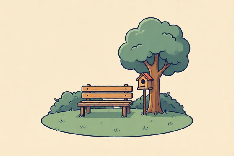 A quiet school garden with a bench under a tree