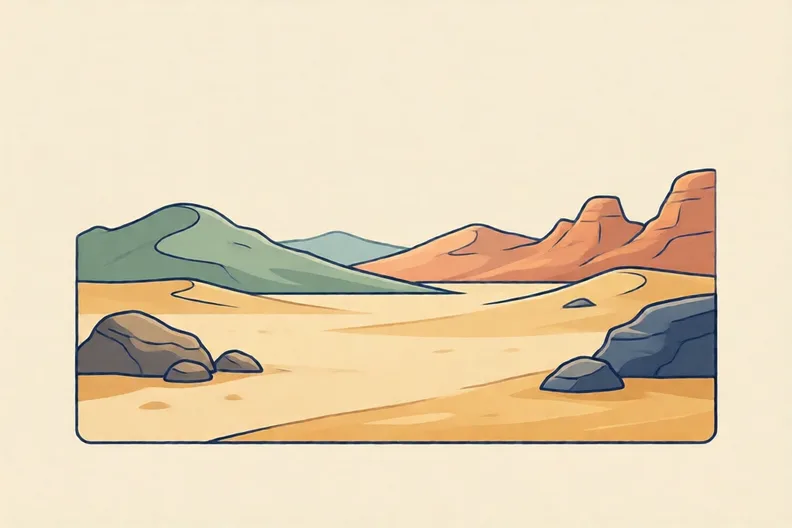 A dry desert with pale sand and no people