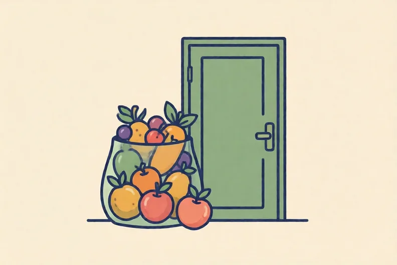 A bag of fruit left at a neighbour's front door