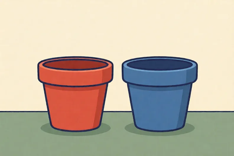 Two small empty pots side by side on a table, ready for beads