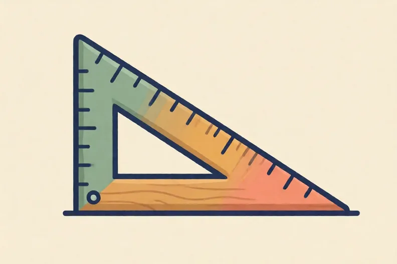 A triangular set square lying flat on a drawing board with one square corner