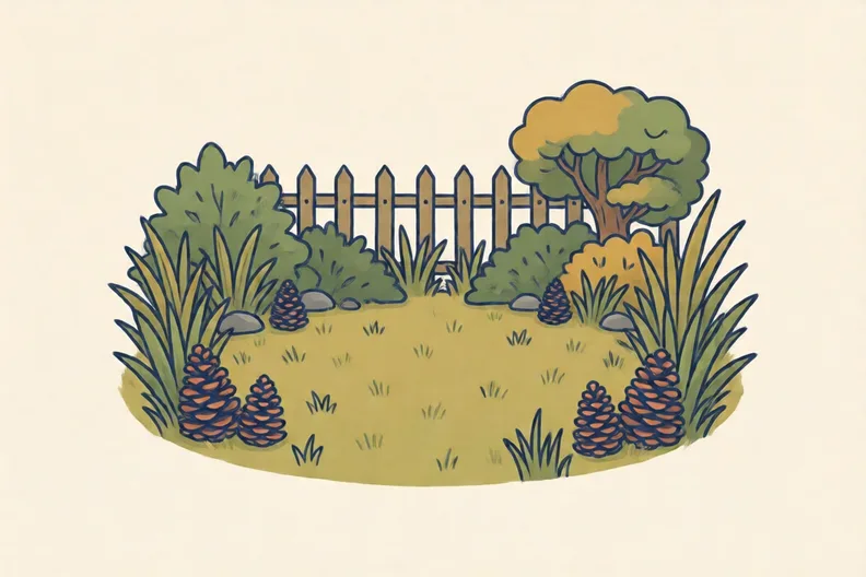 Open grass in a garden with a few cones at the edges, no people