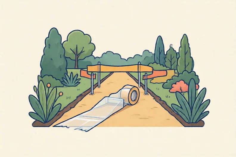 A finish tape stretched across a garden path with a clear run-up