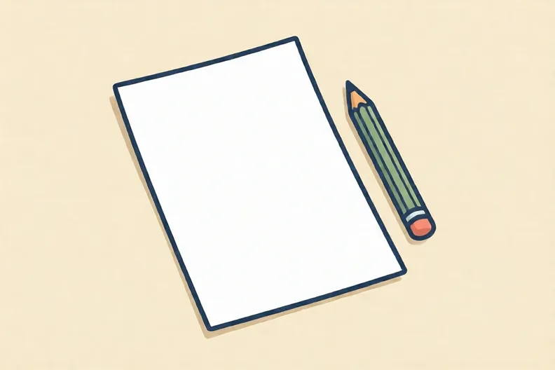 A single blank sheet of paper beside a pencil on a plain background