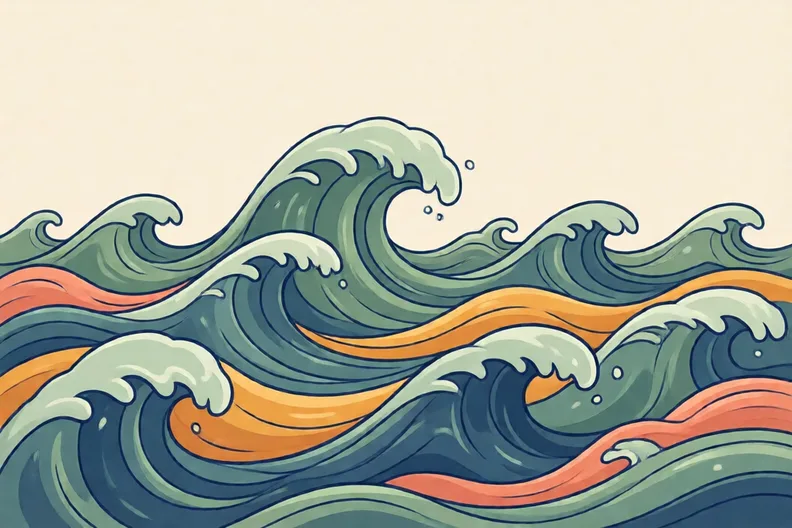 Many waves rolling across one wide open ocean