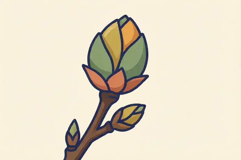 A close view of a closed bud on a bare twig